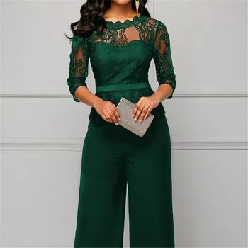 

Women Summer Party Sexy Jumpsuit Summer Fall Bodycon Lace Sleeve Playsuit Female Fashion Jumpsuit&Romper Long Trousers Clubwear