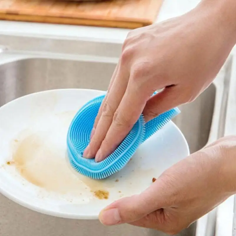 1 шт силиконовая губка для мытья посуды скруббер мягкая Чистящая Антибактериальная щетка кухонные инструменты случайный цвет Прямая поставка#05