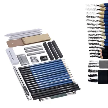 

AAAJ-33 pcs Pencil Professional Drawing Sketch Pencil Kit Sketch Graphite Charcoal Pencils Sticks Erasers Stationery Drawing S