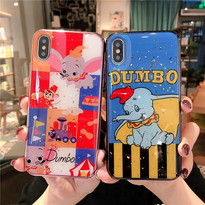 

Case for iPhone XR XS MAX X 8 Plus 7 Phone TUP Cute Luxury cartoon Cover for iPhone 7 6 6S Plus case TPU Glitter Shell dumbo