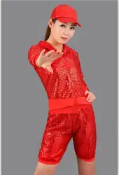 Новый Сценические костюмы для танцев одежда в стиле хип-хоп Уличный Танцы DS джаз небольшой набор пайеток рубашка с капюшоном Шорты костюм