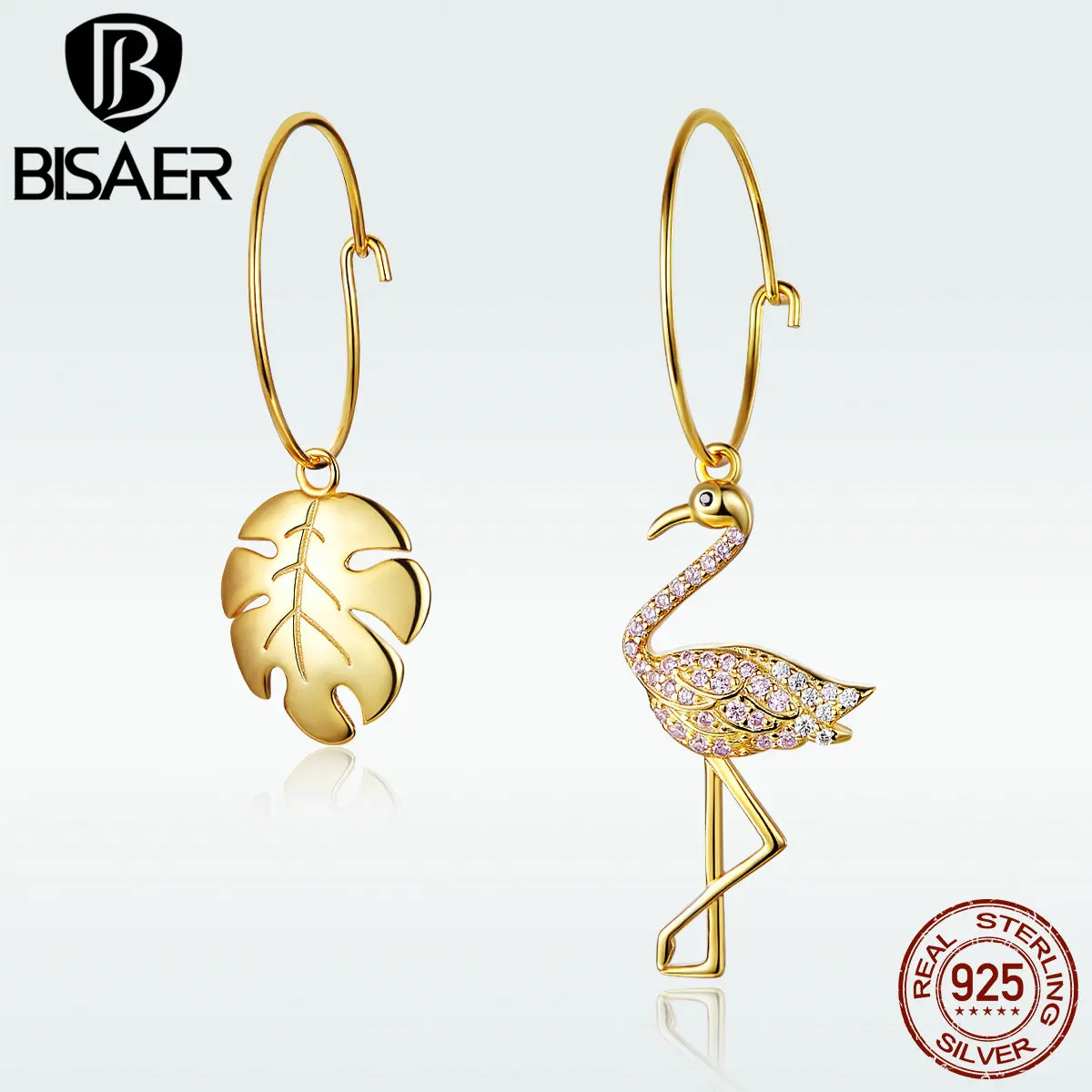 

BISAER Hot 925 Sterling Silver Gold Color Flamingo Stud Earrings For Women Ins Style Earrings Fashion Silver Jewelry 2019 HVE077