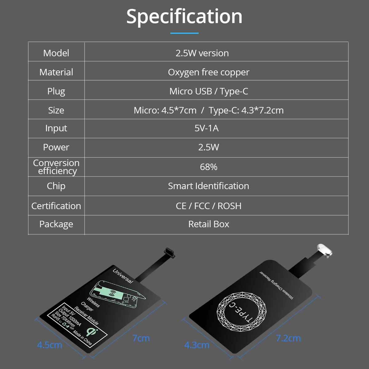 ANMONE беспроводной зарядный приемник Универсальный Android Micro usb type-C Qi Беспроводное зарядное устройство Модуль зарядного устройства для мобильного телефона