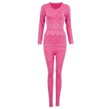 Женский Теплый комплект с круглым вырезом, зимние топы и штаны, длинные кальсоны, пижамные комплекты, красная роза