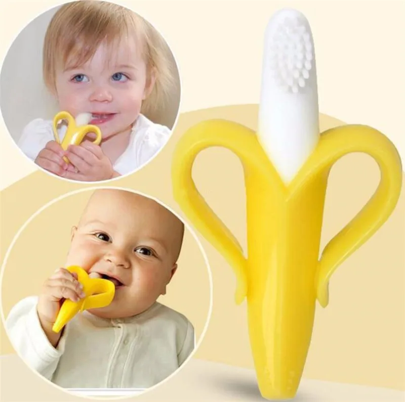 Banana Molar Stick Toothbrush Environmentally Safe Baby Silicone Teether Teething Ring Kids Teether Children Chewing