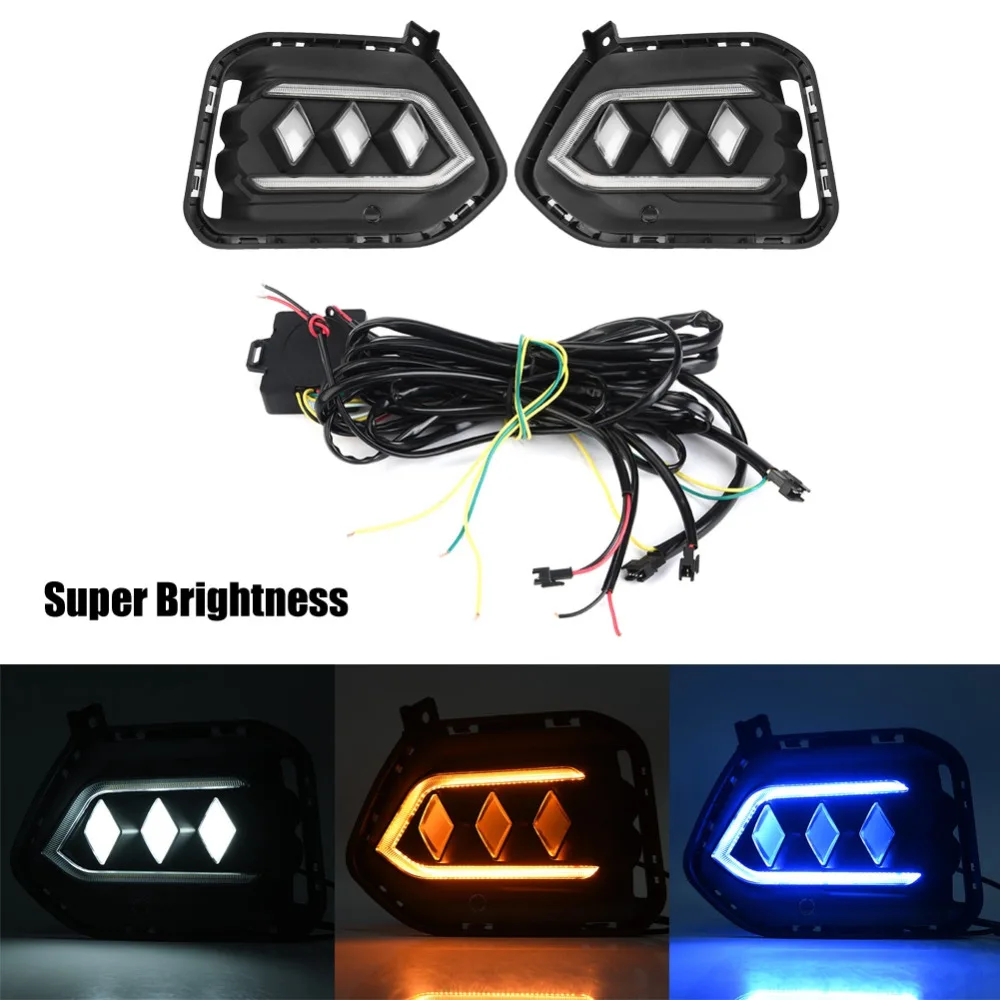 1Pair Car Daytime Running Light Turn Signal 3 Color DRL LED Fog Lamp