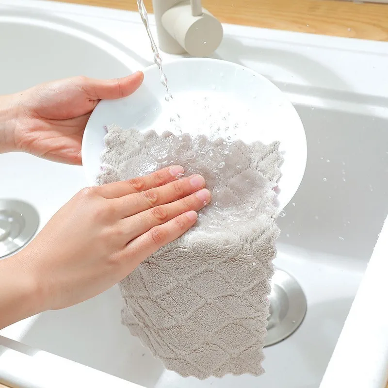 1pc Household Soft Thick Dish Towel Double Sided Microfiber Cleaning Cloth Super Absorbent Kitchen Dish Bowl Washing Cloth Rag