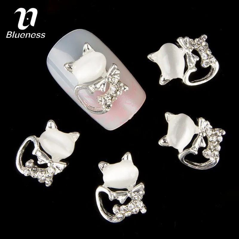 

Blueness 10PCS/Lot Beauty Nail Crystal Diamonds Stone Strass Cat Design Nail Art Decorations Alloy Nail Manicure Tools Supplies