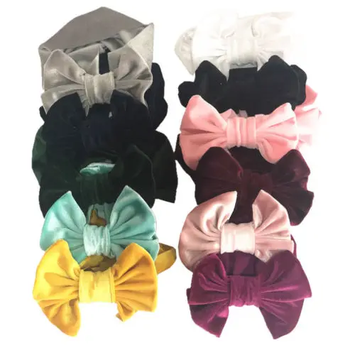 

New Velvet Bow Baby Girl Headband Newborn Toddler Hairband 6cm Soft Elastic + Lot