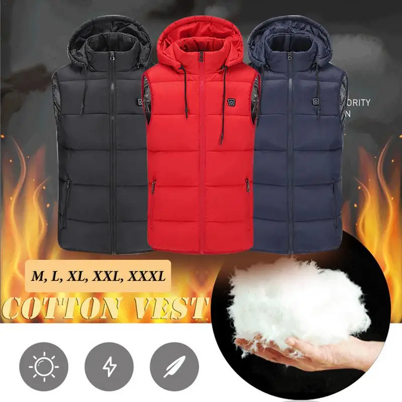 

One Key To Heat Up Winter Warm Electric Heated Jacket USB Charging Cotton Smart Heating Vest Hooded Electric Cotton Clothing