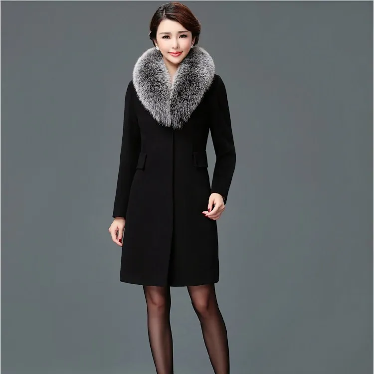 Горячая Распродажа, Женская Длинная Верхняя одежда с пуговицами, зимнее приталенное пальто с меховым воротником, Женское шерстяное пальто с длинным рукавом
