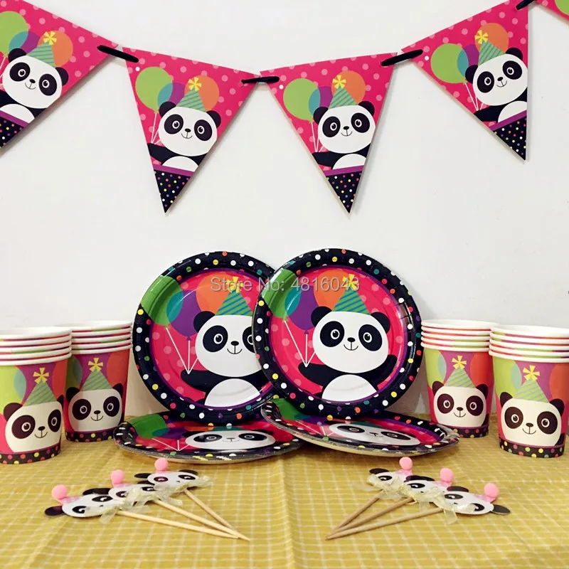 

Lovely Panda Popcorn Box Cup Flag Plate Pennant Panda Disposable Tableware ForKids Holiday Birthday Party Supplies Decoration