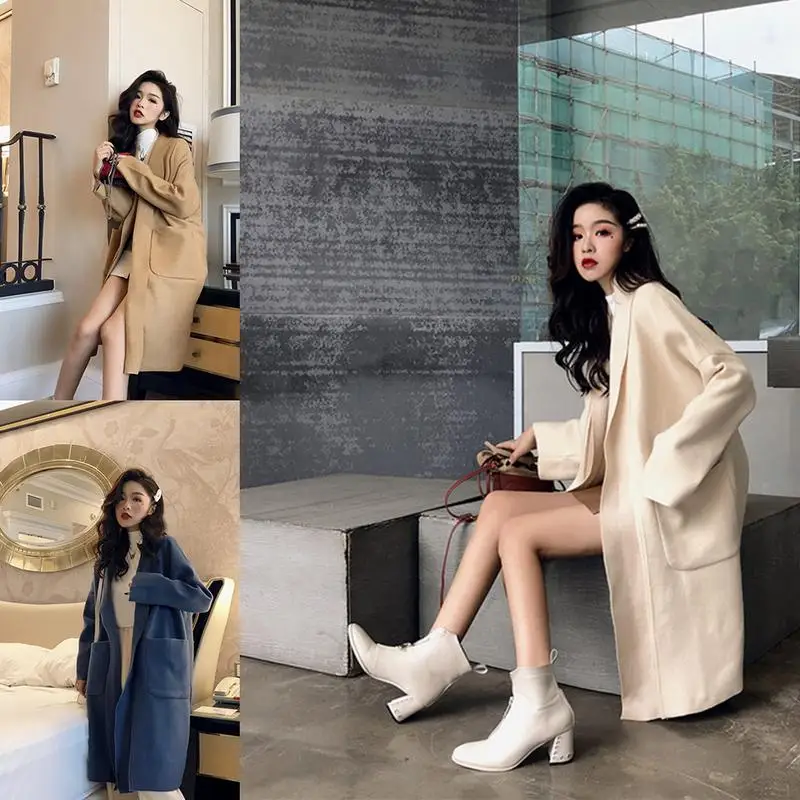 

2018 Winter Coat Women Long Wool Coat High Quality Winter Jacket Women Slim Woolen Long Cashmere Coats Cardigan Jackets Elegant