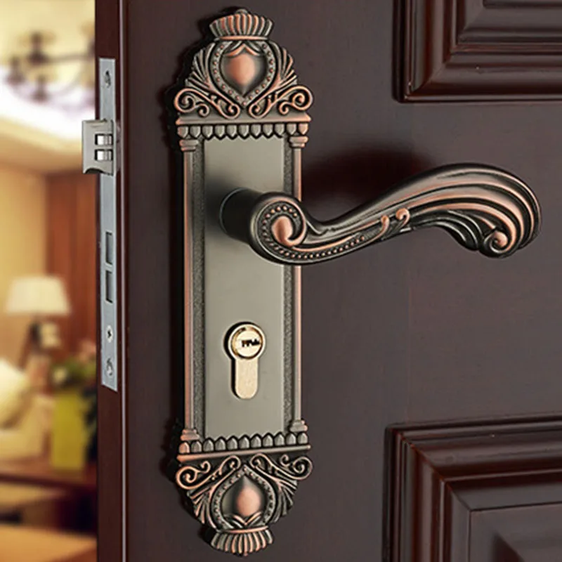 

Luxury Carved Sliding Door Lock Handle Locks Keyed Door Security Lock Home Decor
