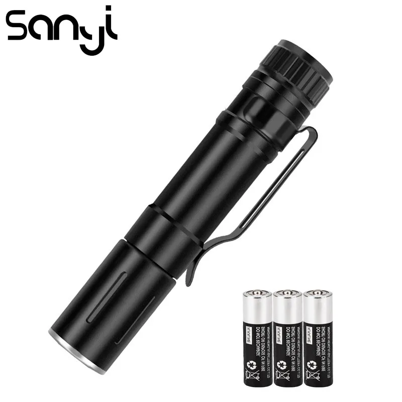 

SANYI Mini Flashlight Torch Powered By AAA Battery Mini Penlight 3 Modes Working Light Torch for Camping Hunting