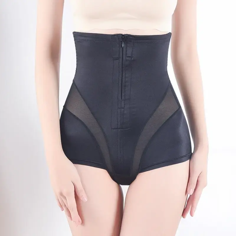 

Women Invisible Underwear High Waist Shaped Body Pants Black Panties Large Elasticity Adjust Zipper Buckle Silk Plastic Clothing