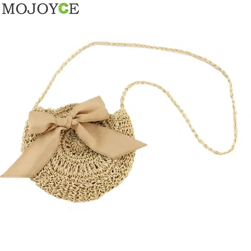 

Summer Straw Beach Bag Cute Bow Woven Women Crossbody Bag Handmade Crochet Round Ladies Messenger Shoulder Bags Bolsa Feminina
