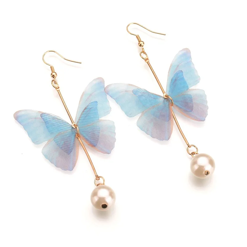 

2019 Ladies Earrings Pearl Pendant Goddess Blue Pink Butterfly Earrings Send Girlfriend's Gift Wedding Earrings