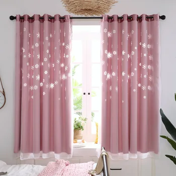 

2 PCS Snowflake Hollowing Out Tulle Double Layer Darkening Window Curtain for Bedroom Living Room Balcony Decoration