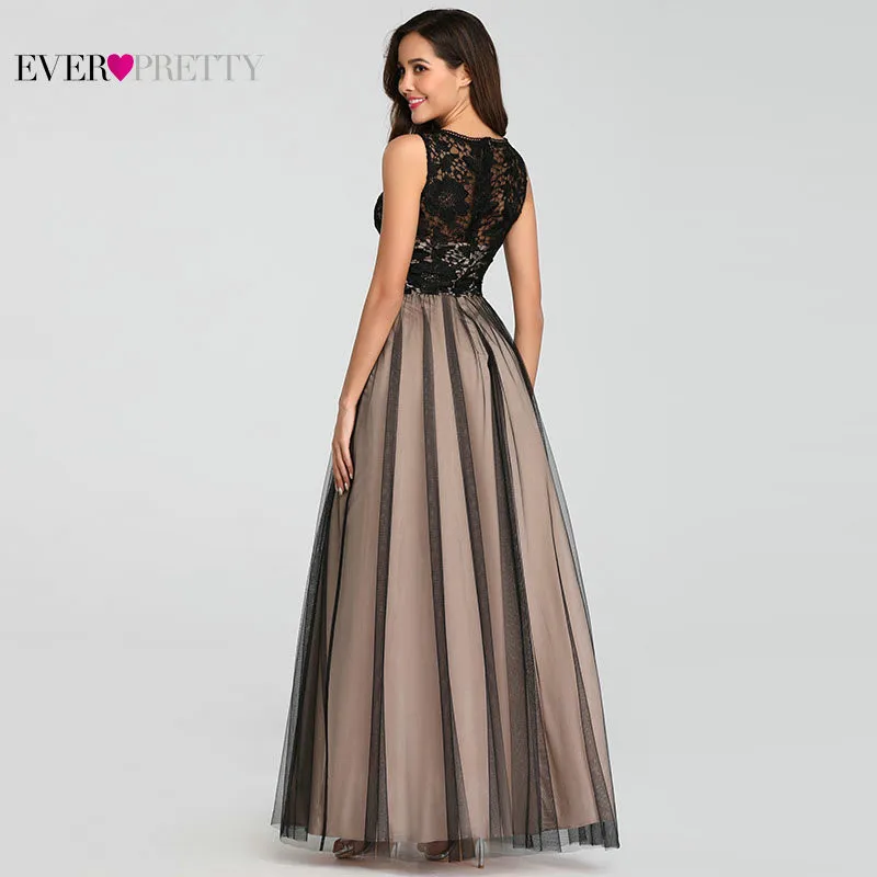 Black Prom Dresses 2019 Ever Pretty Elegant A Line O Neck Sleeveless Lace Long Formal Party Guest Gowns Plus Size Robes De Bal