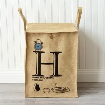 

1pc Jute Storage Bucket Dirty Laundry Basket Jute Square Storage Box Cover Band for Clothes Storage