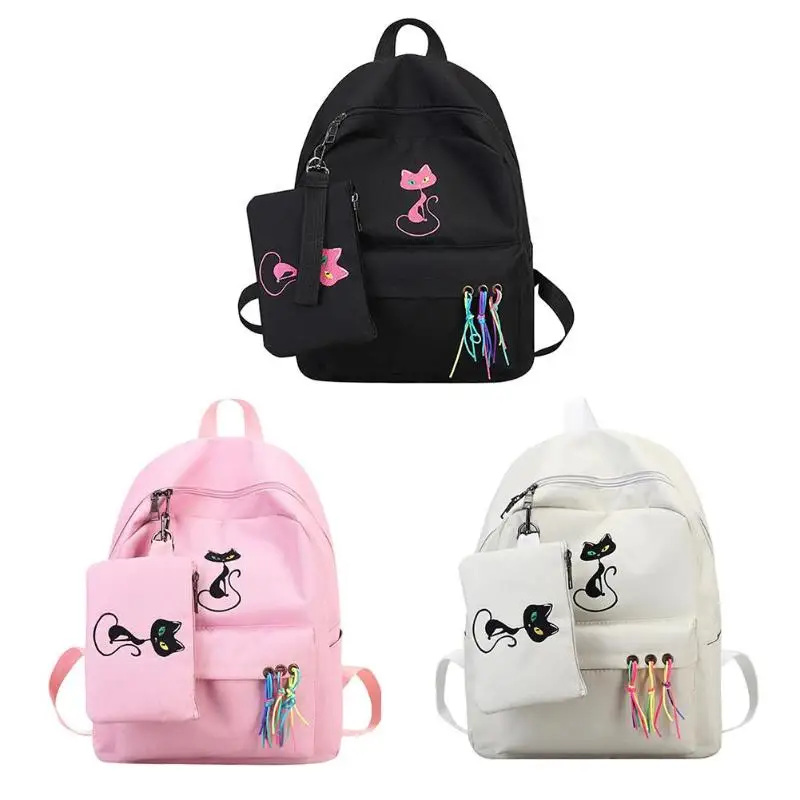 

Canvas Women Cat Printed Backpacks Girls Travel Casual Shoulder School Bags