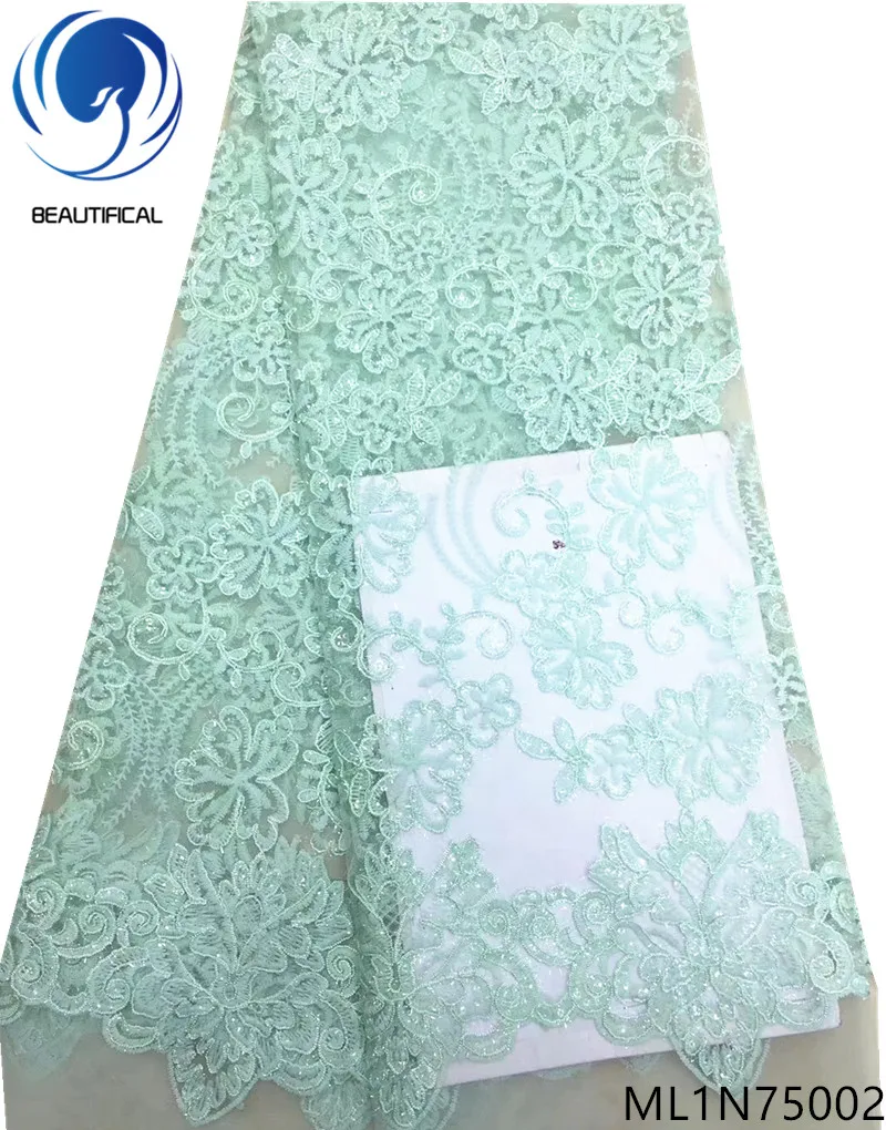 

BEAUTIFICAL nigerian sequins lace fabrics 2019 sequins african lace 5yards/lot sequin tulle lace fabric dresses ML1N750