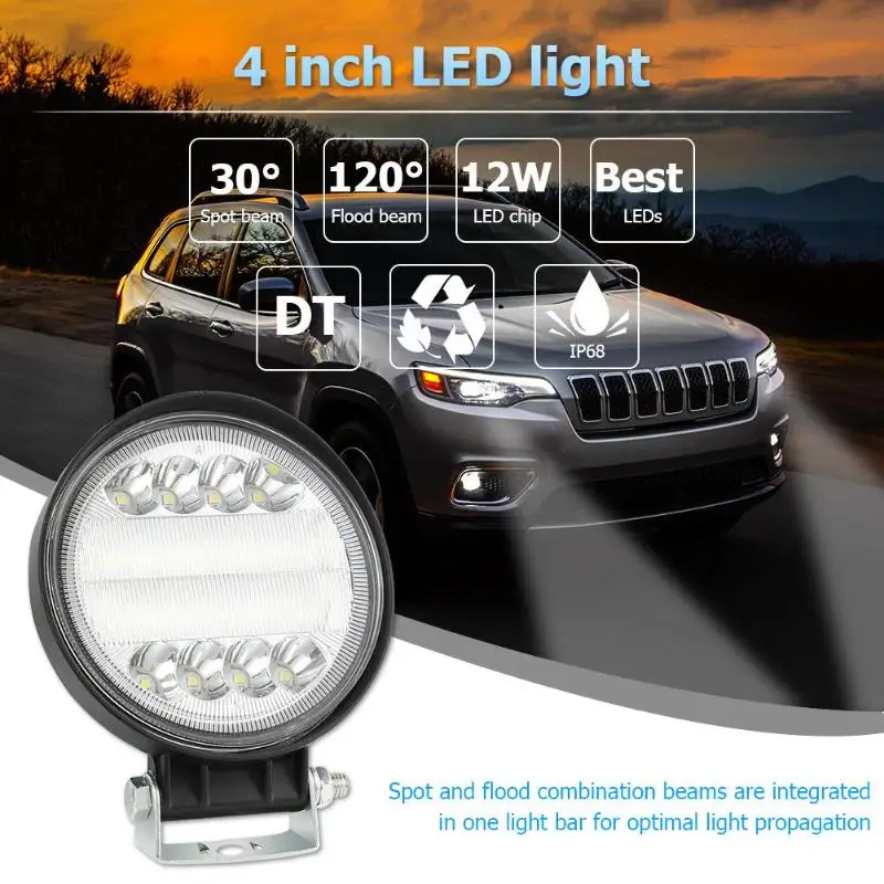 

VODOOL 4-Row 4 Inch 72W Round LED Work Light Spot Flood Combo Driving Fog Lamp Light Bar/Work Light for Offroad SUV Truck