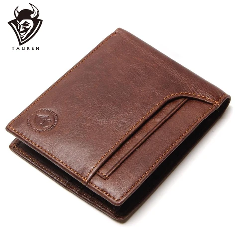 Novo à Moda dos Homens Carteira de Couro Bolsa com Bolso Tauren Rfid Bloqueio Vaca Genuína Masculino Bifold Cartão Proteção