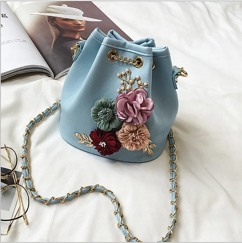 

2018 New Pattern Fashion Sweet Lady Flower Woman Package Take Bring Bucket Package Single Shoulder Span Woman Package
