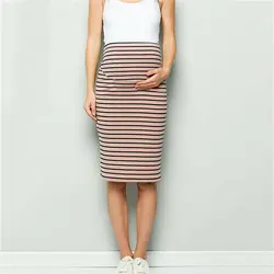 Новые женские для беременных в полоску хлопковые юбки лето Для женщин миди для беременных Повседневное эластичный мягкий юбка-карандаш Femme