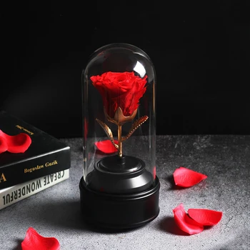 

Rotating Music Box Beauty and The Beast Eternal Rose In Glass for Valentine's Day Mother's Day Christmas Gift Home Decoration