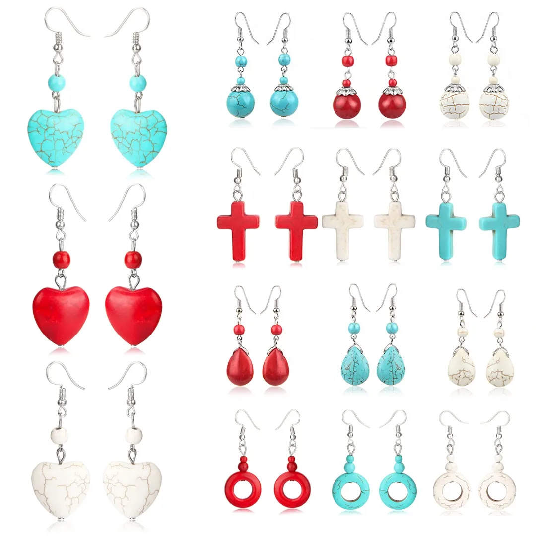 

Fashion Ethnic Natural Stone Dangle Earring Pendientes Mujer Simple Round Ball Cross Long Earring Drops Shellhard Women Jewelry