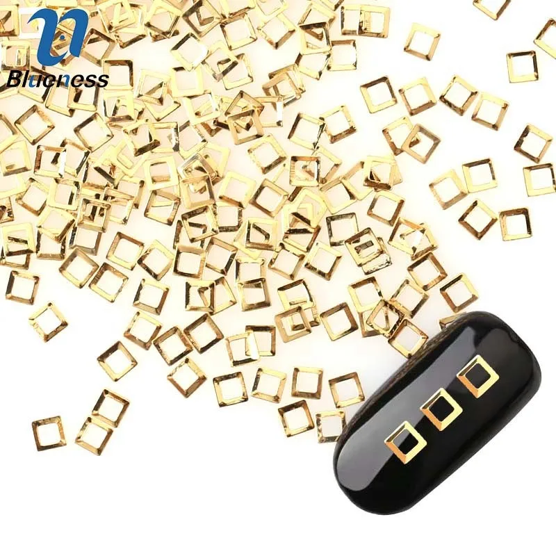 

1Pack/Lot 4*4 mm Glitter Nail Studs Gold Alloy Japanese Rivet Style 3D Nail Art Decoration Hollow Square Design Accessory PJ494
