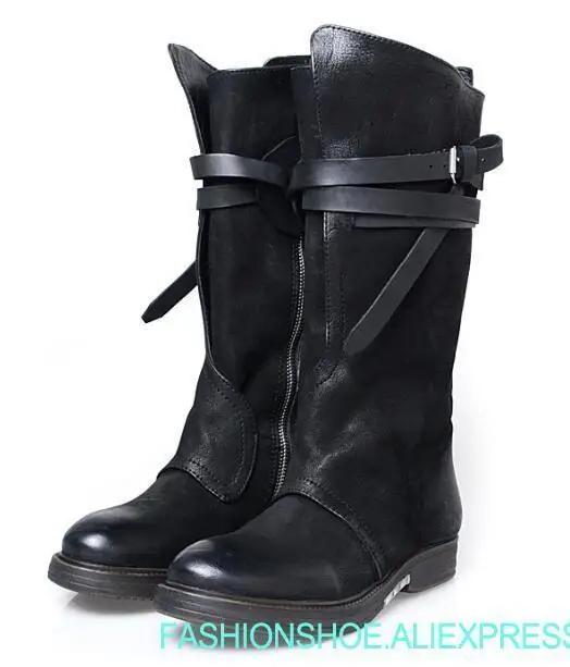 De Botas Hebilla Cinturón Mujer Black orange Fondo Estilo Grueso Bajo Cuero Moda brown Retro Real Tacón Knight Planas Punk dq0wCxpd