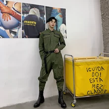 Повседневное Черный Армейский зеленый пояс комбинезоны для девочек комбинезоны комплект демисезонный для мужчин свободные накладные карманы