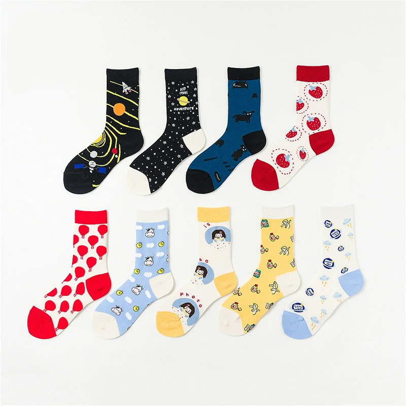 

PEONFLY 2pairs/lot Women Socks Harajuku Cotton Cute Happy Socks Cartoon Sweet Strawberry Milk Funny Novelty Kawaii Socks