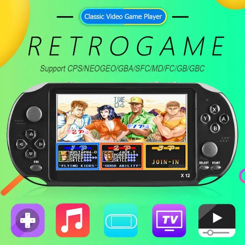 

X12 Game Video Player Game Consoles w/Double Rocker Built-in 2500 Games Portable Handheld Game Machine for Children and Adults