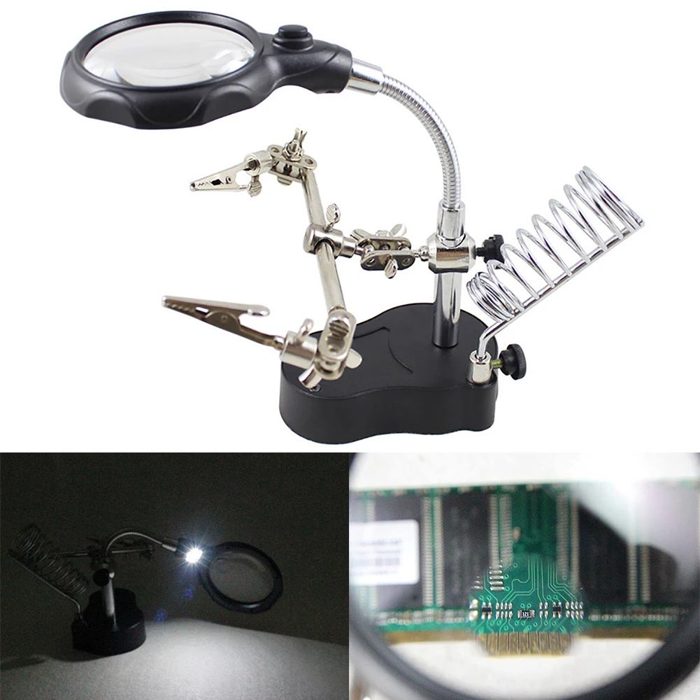 

Home Electric Soldering Iron Welding Accessory Stand Holder Clip Magnifier