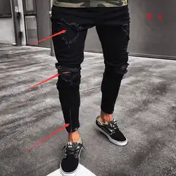 Thefound 2019 Мода Для мужчин; рваные обтягивающие джинсы брюки с рваными краями и потертостями узкие брюки на молнии
