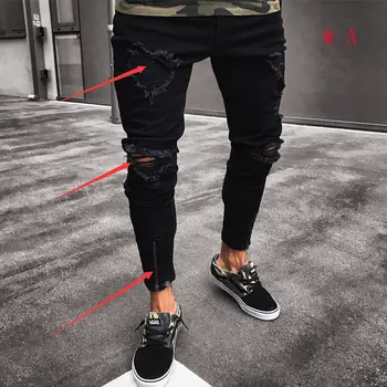

Fashion Men's Ripped Skinny Jeans Destroyed Frayed Slim Fit Pant Zipper