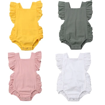 

0-24M Newborn Baby Girl Ruffles Sleeveless Backless Solid Color Cotton Romper Jumpsuit Outfits Summer Clothes