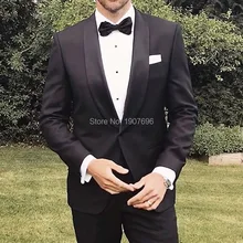 Black Formal Wedding Tuxedos For Groom Men Suits Shawl Lapel Slim Fit Two Piece Jacket Pants Custom Made Male Blazer