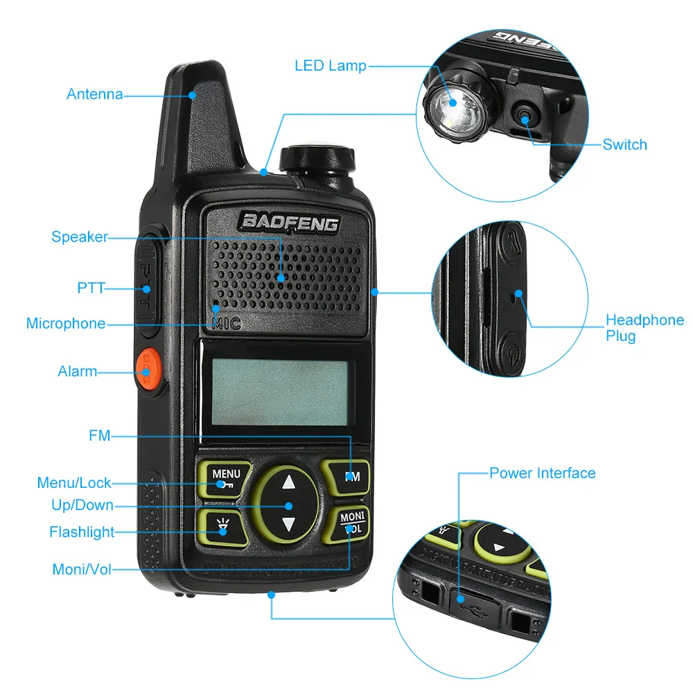 BF T1 Мини Walkie Talkie UHF 400 470 MHz Портативный двухстороннее мобильной радиосвязи