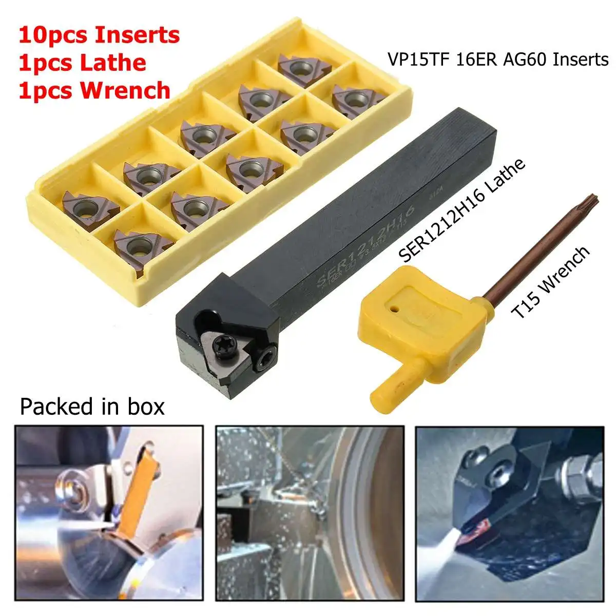 

SER1212H16 Threading Lathe Turning Tool Holder Boring Bar 10Pcs 16ER AG60 Insert