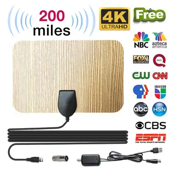 

200 Miles TV Antena with Amplifier Signal Booster Digital HDTV UHF VHF DTV Antennas Aerial Wooden Grain 1080P Indoor TV Antenna