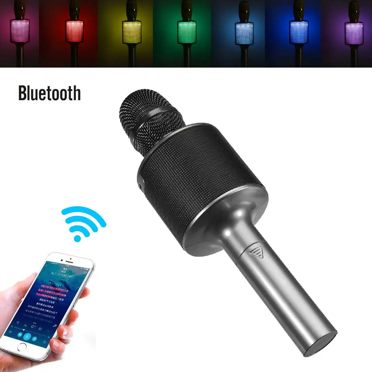 

Hizek bluetooth Wireless Microphone LED Handheld Portable Karaoke Mic USB KTV Player bluetooth Speaker Record Music Microphones