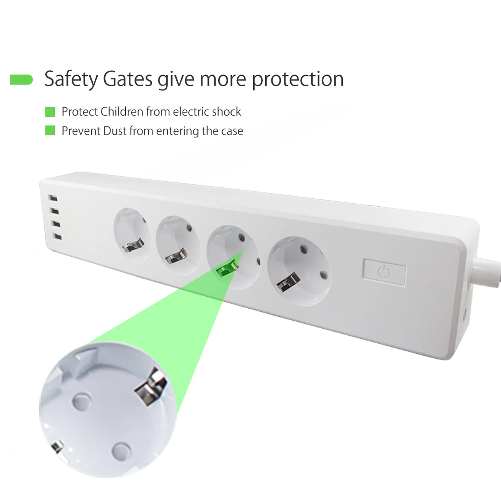 New Arrival RSH EU WiFi Power Strip,Surge Protector with 4 USB and 3 Smart Plug, Compatible with Alexa/Google