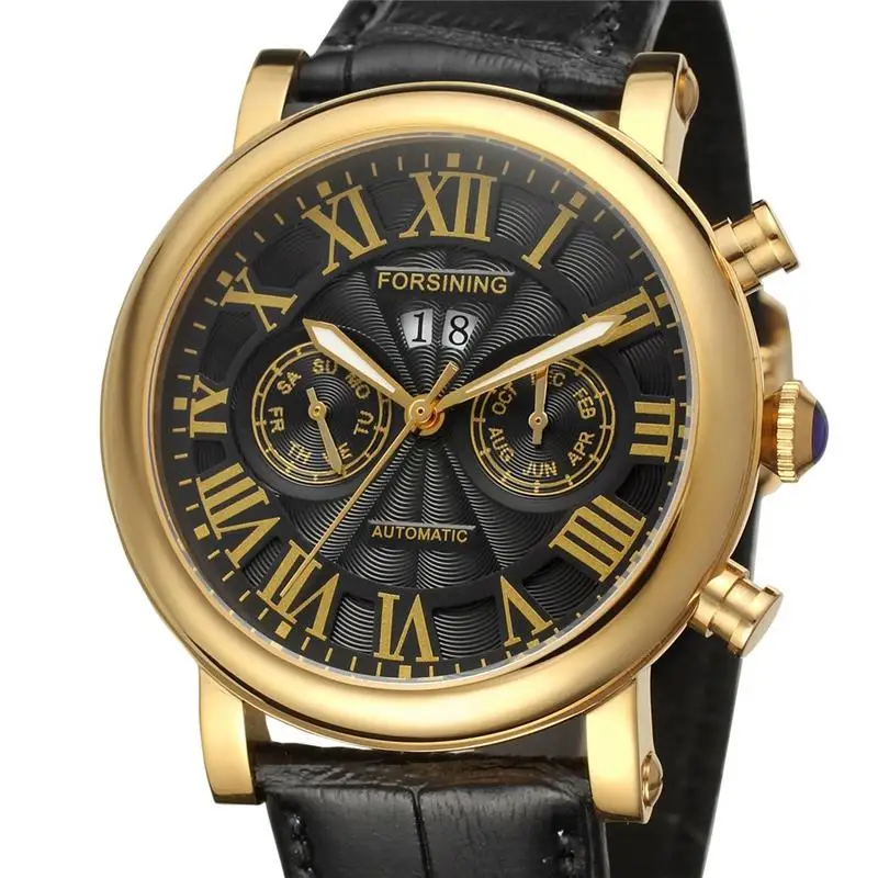 

Forsining Moon Phase Shanghai Movement Rose Gold Case Brown Genuine Leather Strap Mens Watches Top Brand Luxury Auotmatic Watch