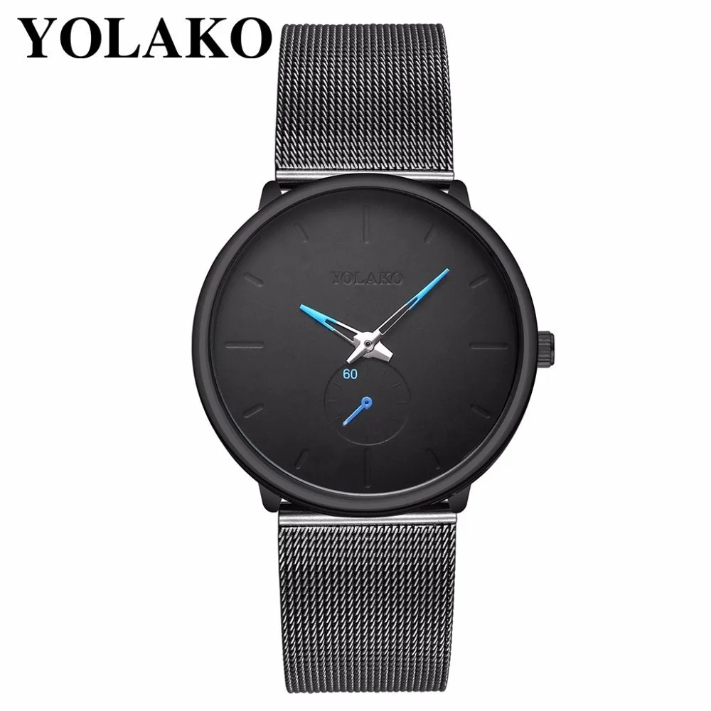 

YOLAKO Brand Men Ultra Thin Business Watch Luxury Male Stainless Steel Clock Quartz Wrist Watch Relogio Masculino